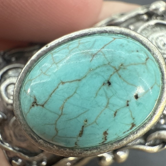 Vintage Turquoise Silver Tone Stretch Ring Big Comfortable Ring - Picture 15 of 16